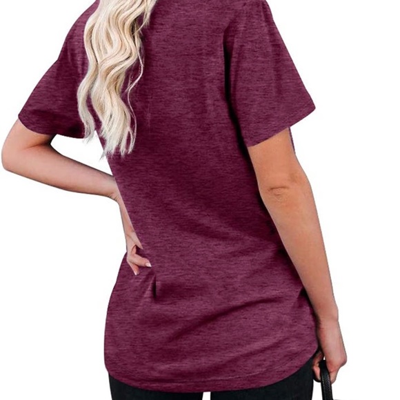 Plum Scoop Neck Short Sleeve Loose T Shirt with Pocket - Picture 2 of 3